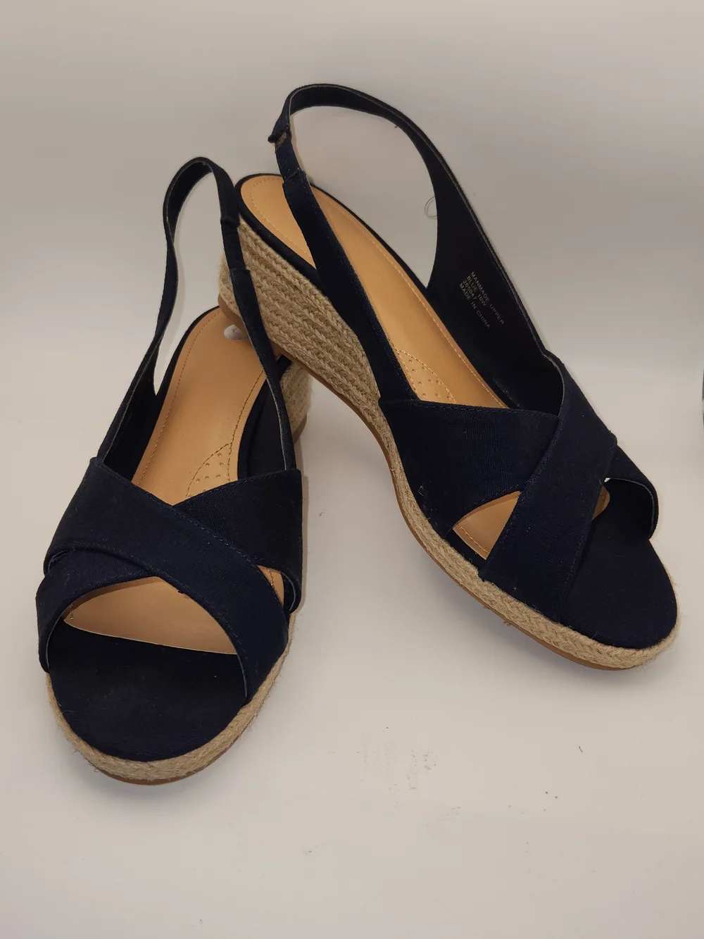 Dress Barn Navy Cross-Front Slingback Espadrille Wedges